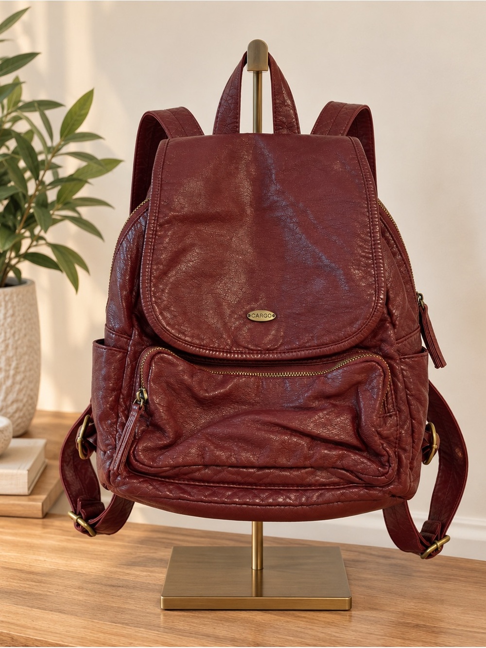 CARGO Burgundy Genuine Leather Shoulder Bag Oxblood Y2K Boho Slouchy Purse